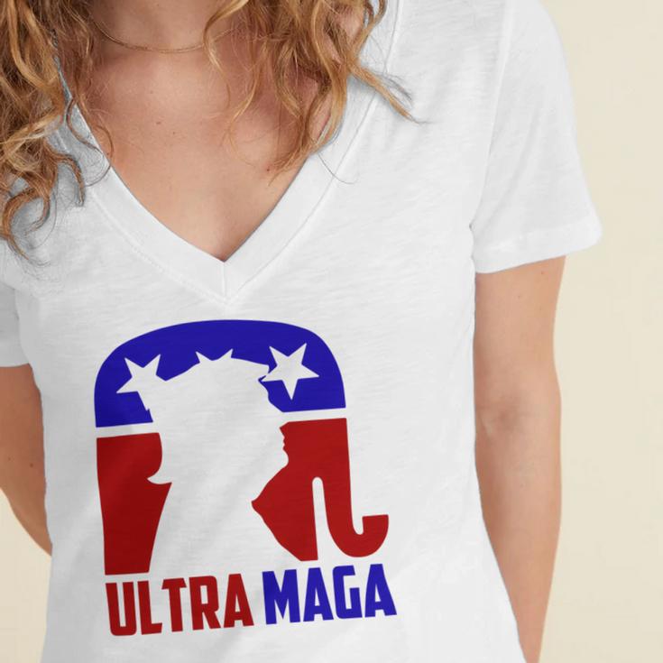 Funny Ultra Maga Gift For Americans Trump Biden Lover Women's Jersey Short Sleeve Deep V-Neck Tshirt