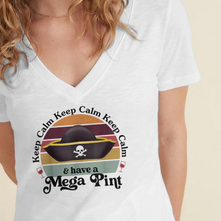 Funny Vintage Mega Pint Keep Calm & Have A Mega Pint Women's Jersey Short Sleeve Deep V-Neck Tshirt