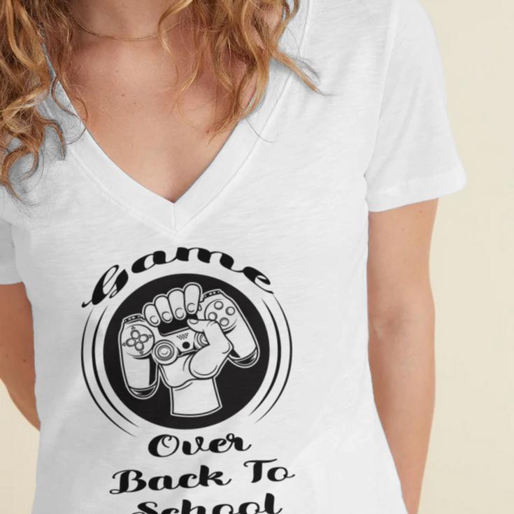 Game Over Back To School Women's Jersey Short Sleeve Deep V-Neck Tshirt