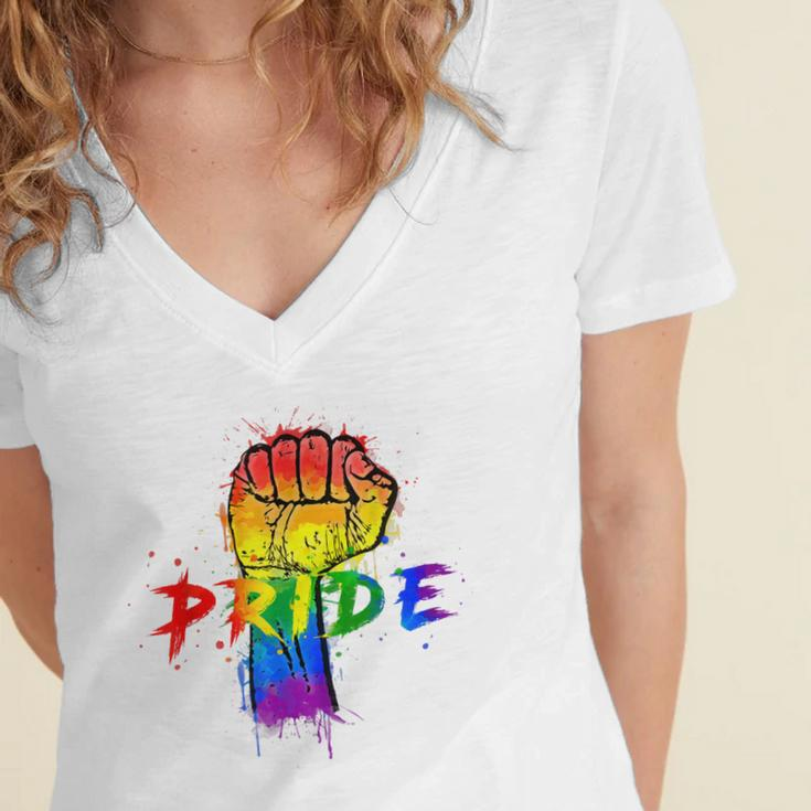 Gay Pride Lgbt For Gays Lesbian Trans Pride Month Women's Jersey Short Sleeve Deep V-Neck Tshirt