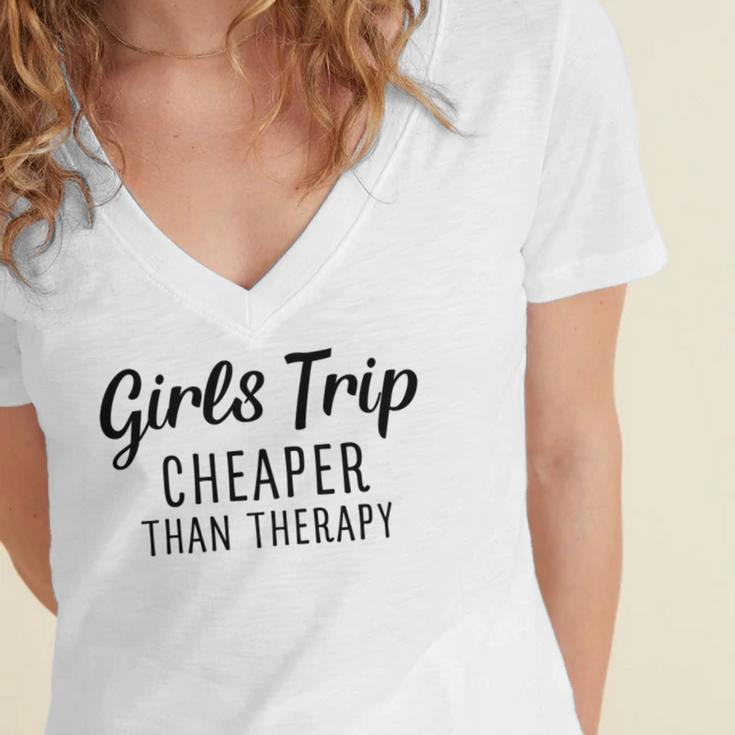 Girls Trip Cheaper Than Therapy Women's Jersey Short Sleeve Deep V-Neck Tshirt