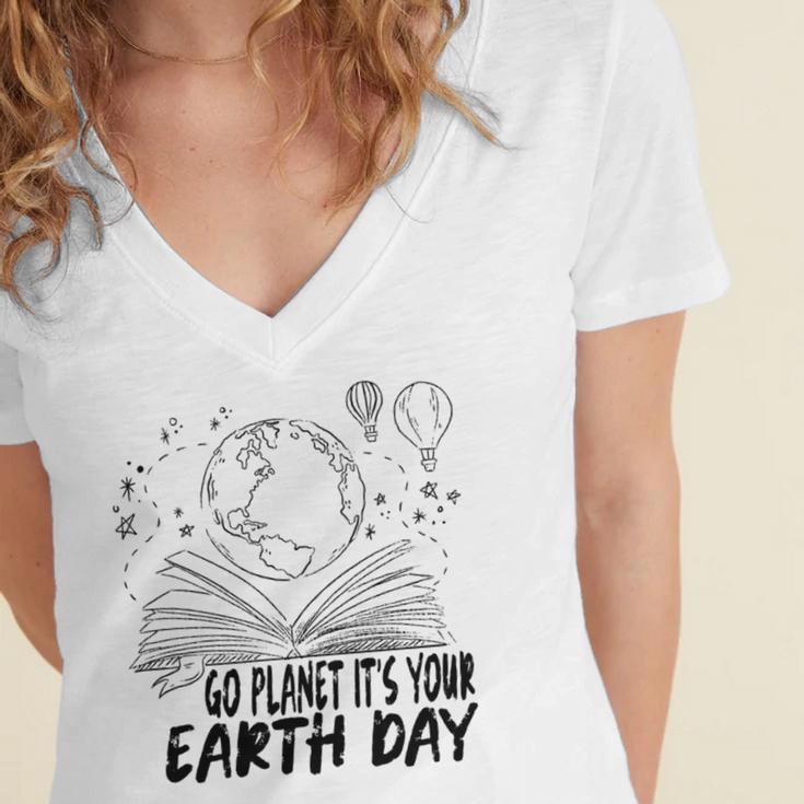 Go Planet Its Your Earth Day V2 Women's Jersey Short Sleeve Deep V-Neck Tshirt