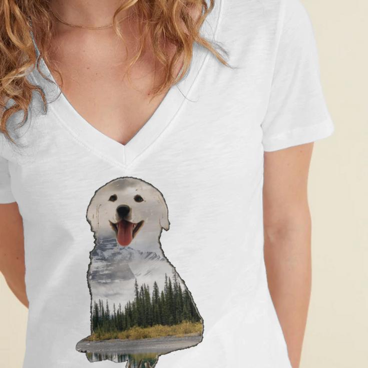 Golden Retriever Cute Puppy Women's Jersey Short Sleeve Deep V-Neck Tshirt