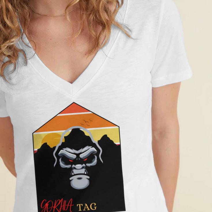 Gorilla Tag Pfp Maker Gorilla Tag Mountain Women's Jersey Short Sleeve Deep V-Neck Tshirt