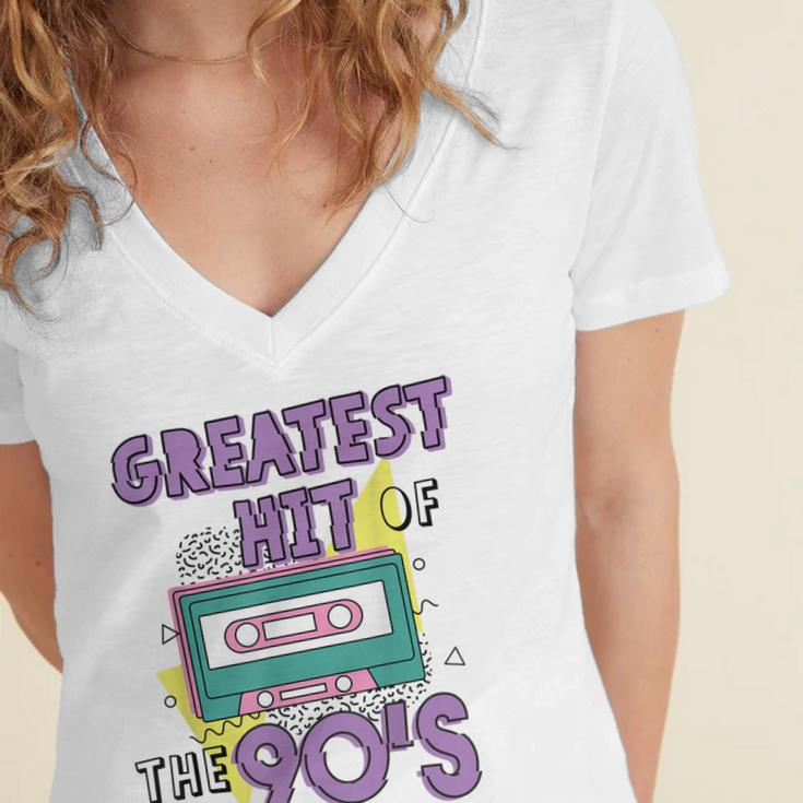 Greatest Hit Of The 90S Retro Cassette Tape Vintage Birthday Women's Jersey Short Sleeve Deep V-Neck Tshirt