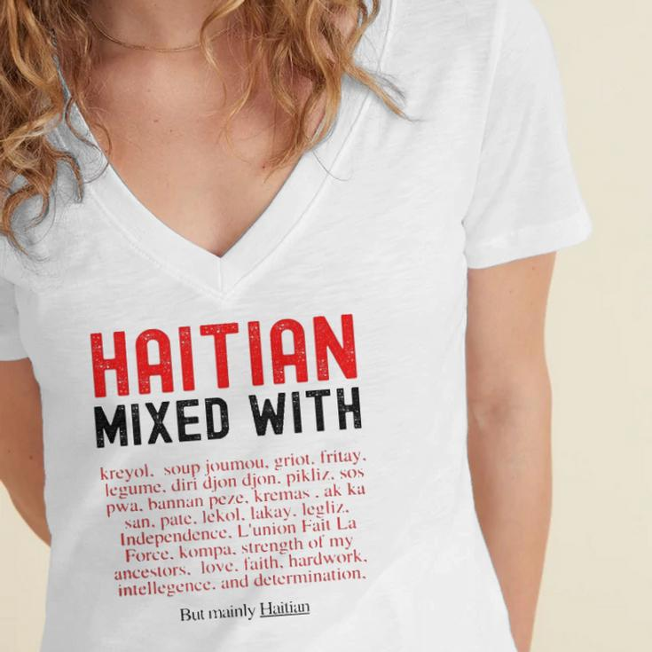 Haitian Mixed With Kreyol Griot But Mainly Haitian Women's Jersey Short Sleeve Deep V-Neck Tshirt