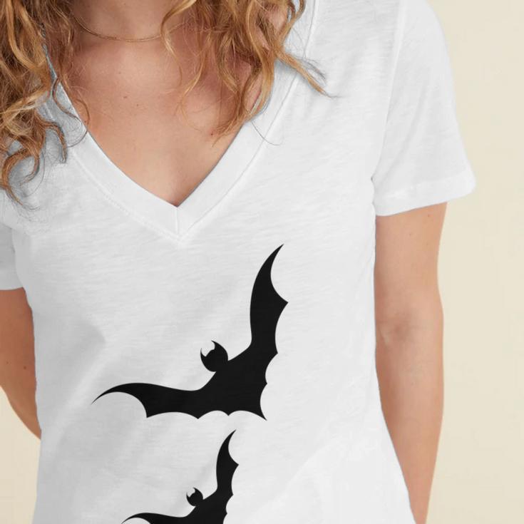 Halloween Two Bats Pattern Women's Jersey Short Sleeve Deep V-Neck Tshirt