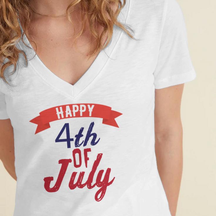 Happy 4Th Of July Independence Day V2 Women's Jersey Short Sleeve Deep V-Neck Tshirt