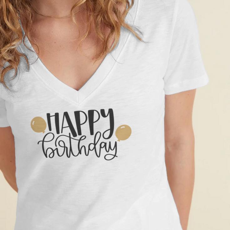 Happy Beautiful Birthday With Balloons Women's Jersey Short Sleeve Deep V-Neck Tshirt