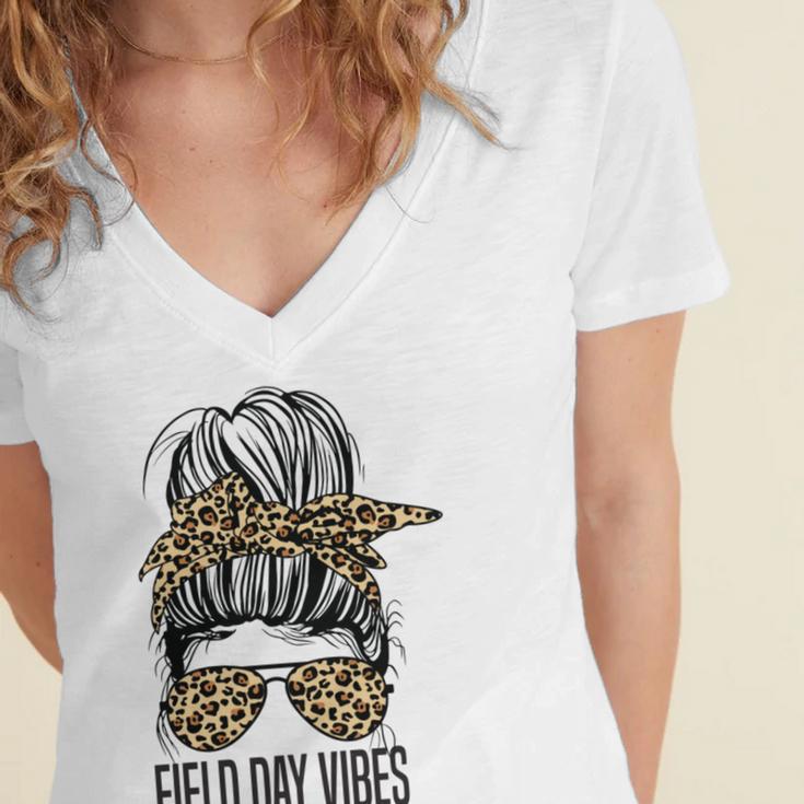 Happy Field Day Field Day Tee Kids Graduation School Fun Day V12 Women's Jersey Short Sleeve Deep V-Neck Tshirt