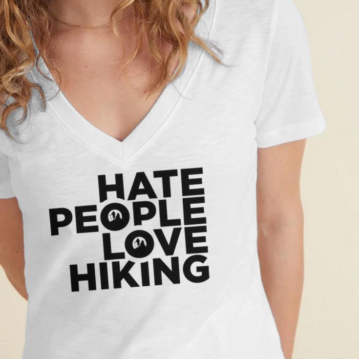 Hate People Love Hiking V2 Women's Jersey Short Sleeve Deep V-Neck Tshirt