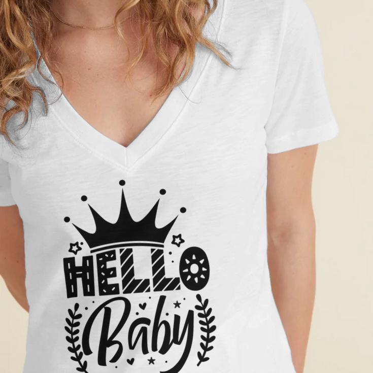 Hello Baby Graphic Design For New Coming Babys Women's Jersey Short Sleeve Deep V-Neck Tshirt