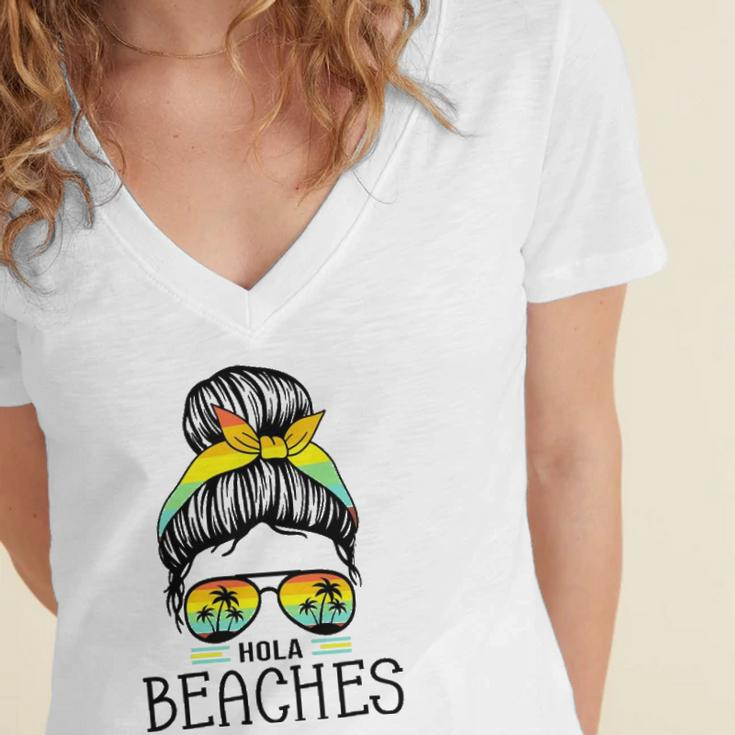 Hola Beaches Funny Beach Vacation Summer For Women Men Women's Jersey Short Sleeve Deep V-Neck Tshirt
