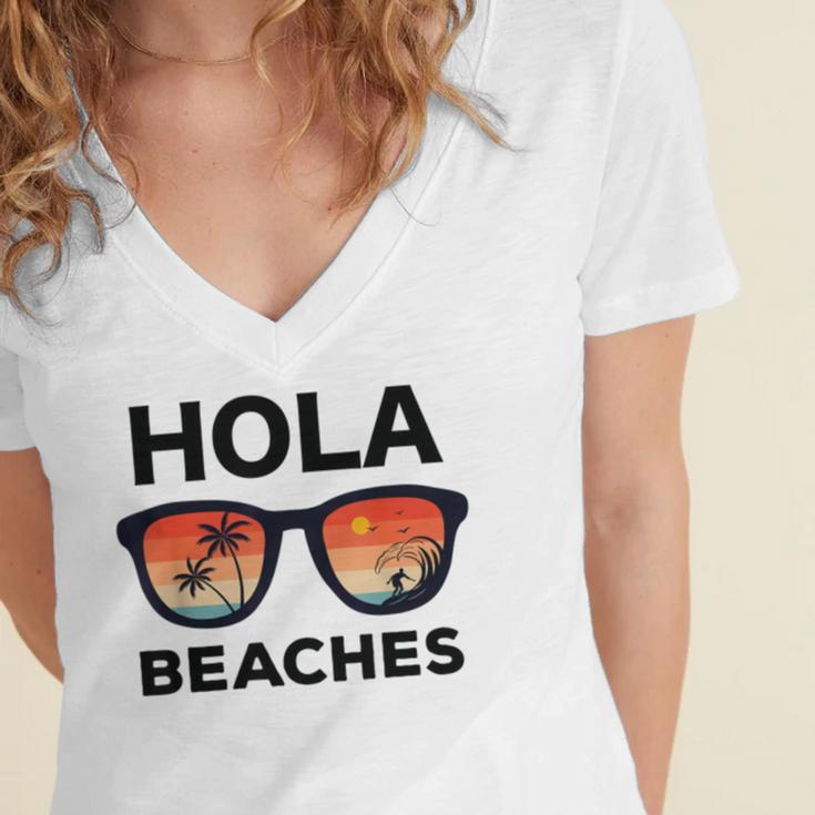 Hola Beaches Funny V2 Women's Jersey Short Sleeve Deep V-Neck Tshirt