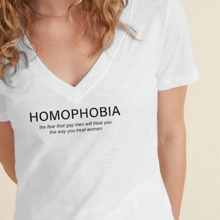 Homophobia Feminist Women Men Lgbtq Gay Ally Women's Jersey Short Sleeve Deep V-Neck Tshirt
