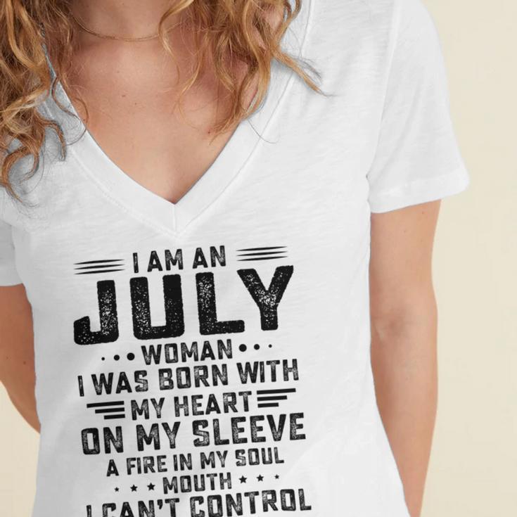 I Am An July Woman I Was Born With My Heart On My Sleevepng V2 Women's Jersey Short Sleeve Deep V-Neck Tshirt