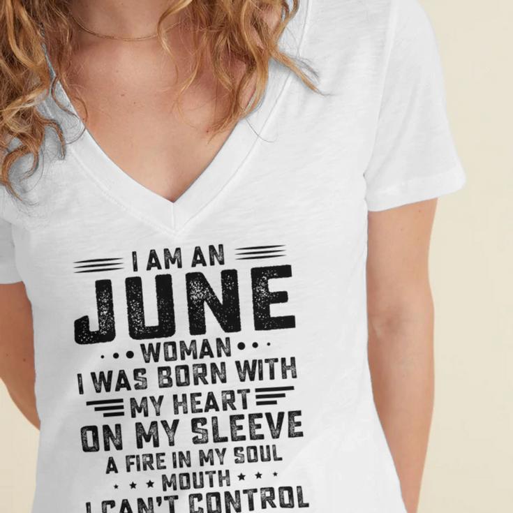 I Am An June Woman I Was Born With My Heart On My Sleeve V2 Women's Jersey Short Sleeve Deep V-Neck Tshirt