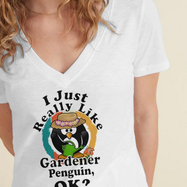 I Really Like Gardener Penguin Ok Women's Jersey Short Sleeve Deep V-Neck Tshirt