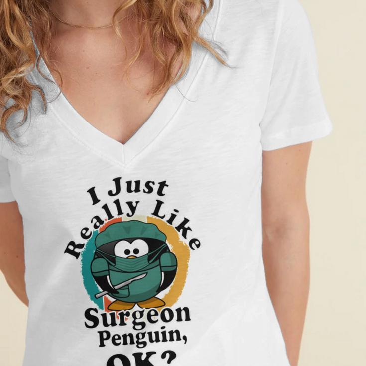 I Really Like Surgeon Penguin Ok Women's Jersey Short Sleeve Deep V-Neck Tshirt