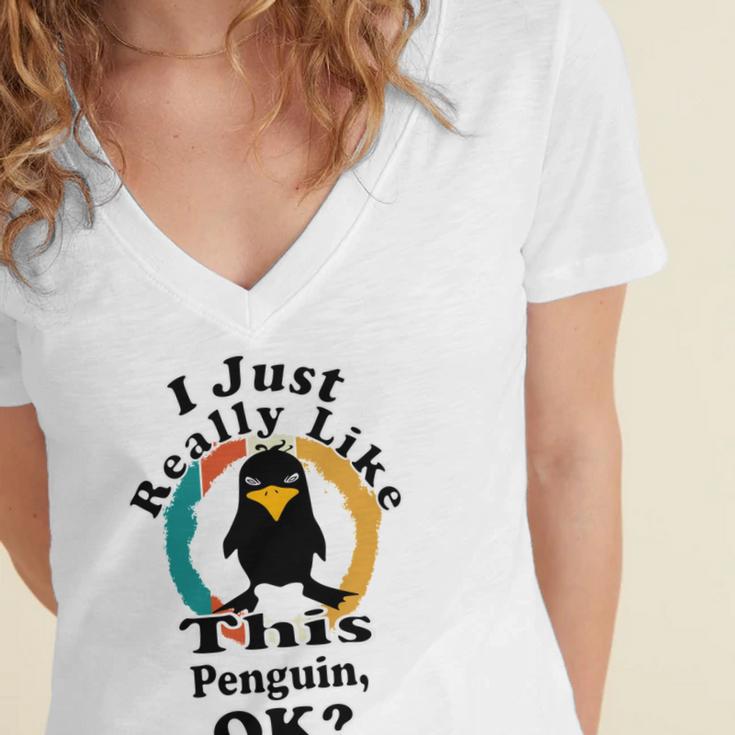 I Really Like This Penguin Ok Women's Jersey Short Sleeve Deep V-Neck Tshirt