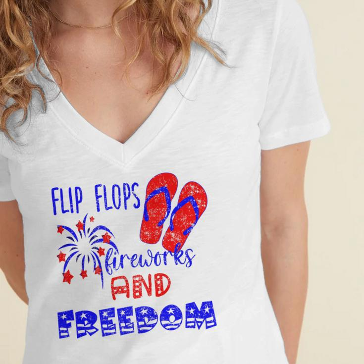 July 4Th Flip Flops Fireworks & Freedom 4Th Of July Party Women's Jersey Short Sleeve Deep V-Neck Tshirt