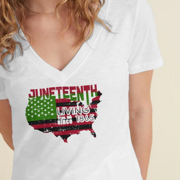 Juneteenth Living FreeIsh Since 1865 Tshirt Women's Jersey Short Sleeve Deep V-Neck Tshirt