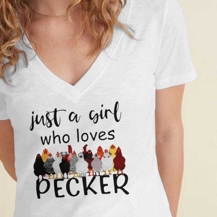 Just A Girl Who Loves Peckers 861 Shirt Women's Jersey Short Sleeve Deep V-Neck Tshirt