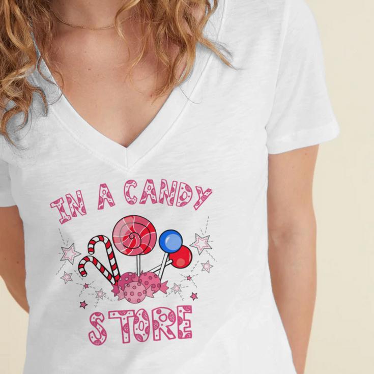 Kid In A Candy Store 35 Trending Shirt Women's Jersey Short Sleeve Deep V-Neck Tshirt