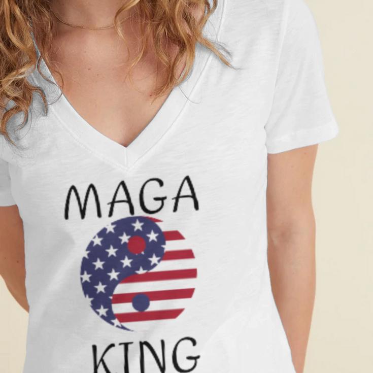 King Maga Women's Jersey Short Sleeve Deep V-Neck Tshirt