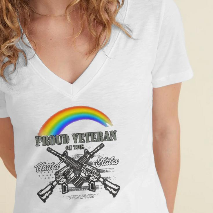 Lgbtq July 4Th American Flag Rainbow Proud Veteran Women's Jersey Short Sleeve Deep V-Neck Tshirt