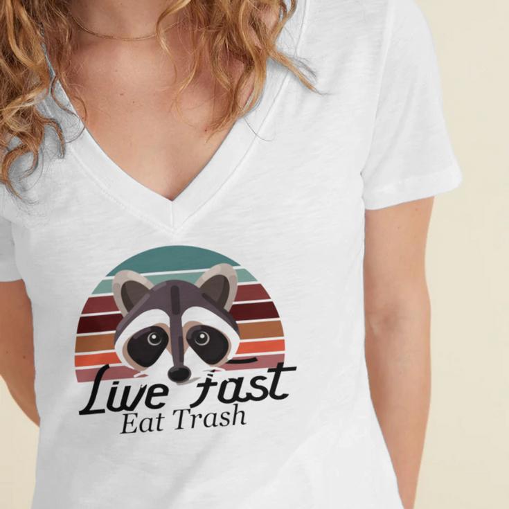 Live Fast Eat Trash 790 Shirt Women's Jersey Short Sleeve Deep V-Neck Tshirt