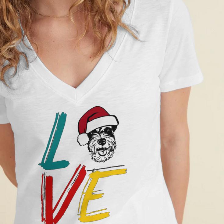 Love My Xmas Miniature Schnauzer Women's Jersey Short Sleeve Deep V-Neck Tshirt