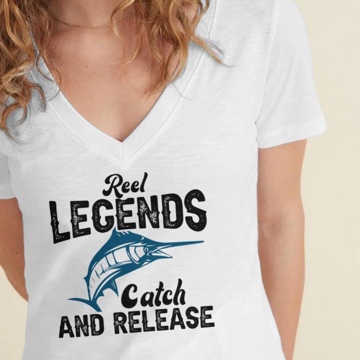 Loving Fish Reel Legends Catch And Release Women's Jersey Short Sleeve Deep V-Neck Tshirt