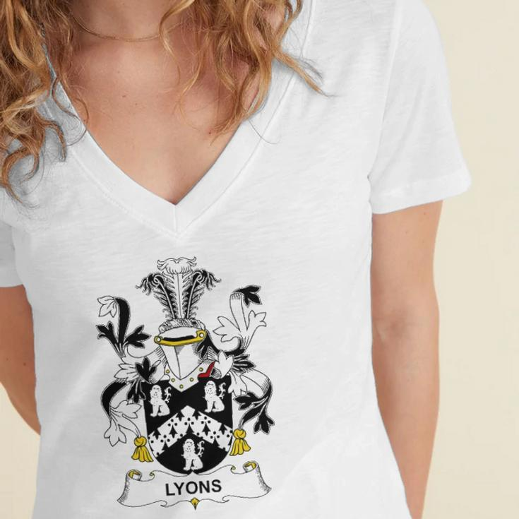 Lyons Coat Of Arms - Family Crest Women's Jersey Short Sleeve Deep V-Neck Tshirt