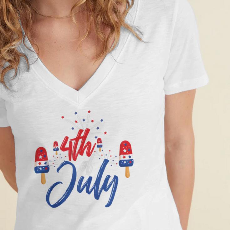 Memorial Day 4Th Of July Holiday Patriotic Ice Cream V2 Women's Jersey Short Sleeve Deep V-Neck Tshirt