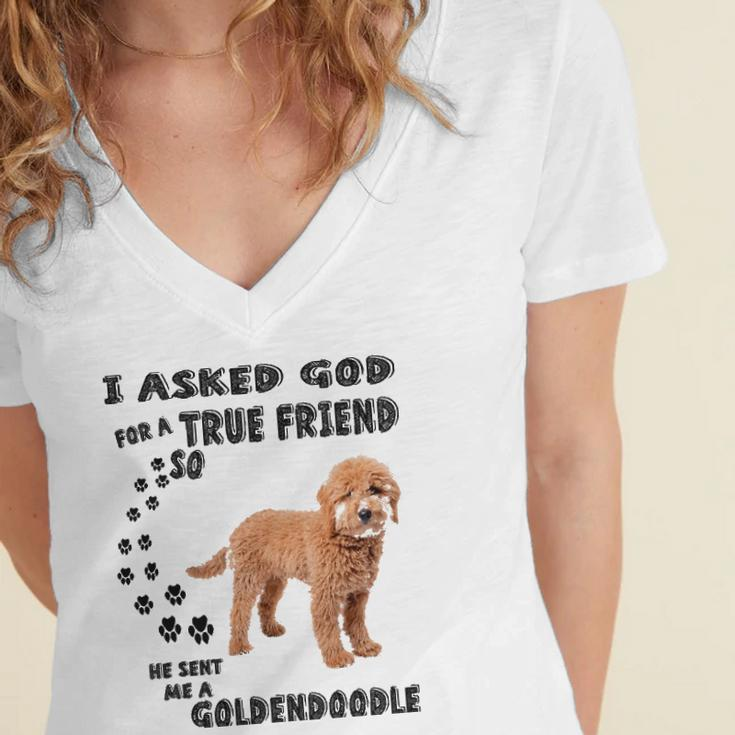 Mini Goldendoodle Quote Mom Doodle Dad Art Cute Groodle Dog Women's Jersey Short Sleeve Deep V-Neck Tshirt