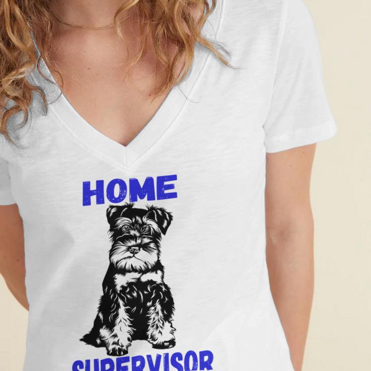 Miniature Schnauzer Home Supervisor Child Wrangler Multi Tasking Dog Women's Jersey Short Sleeve Deep V-Neck Tshirt