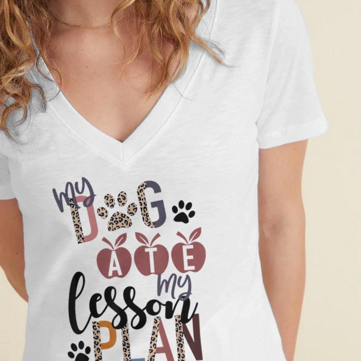 My Dog Ate My Lesson Plans Women's Jersey Short Sleeve Deep V-Neck Tshirt