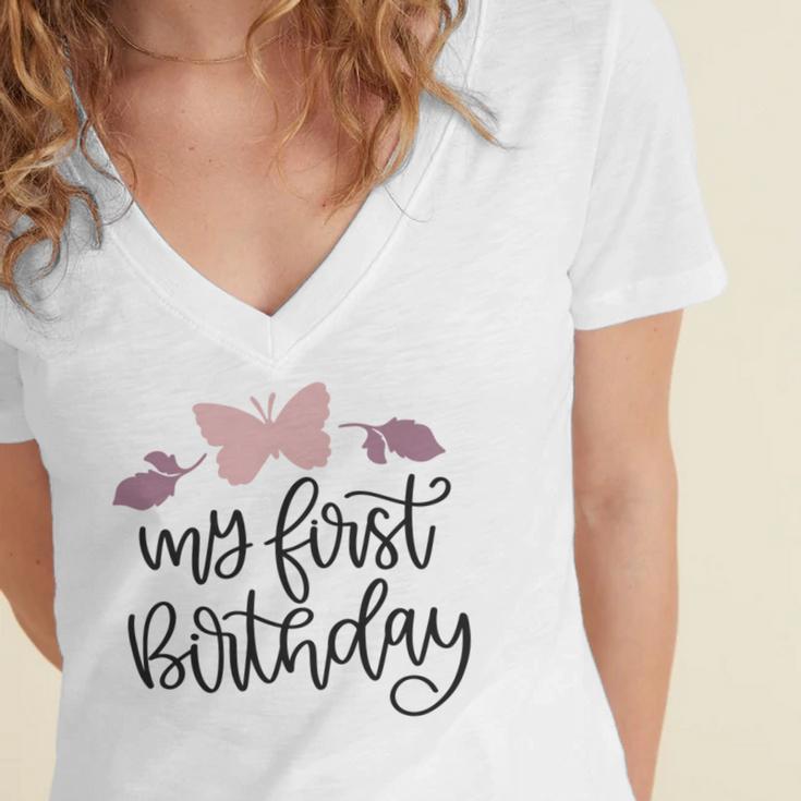 My First Birthday Women's Jersey Short Sleeve Deep V-Neck Tshirt