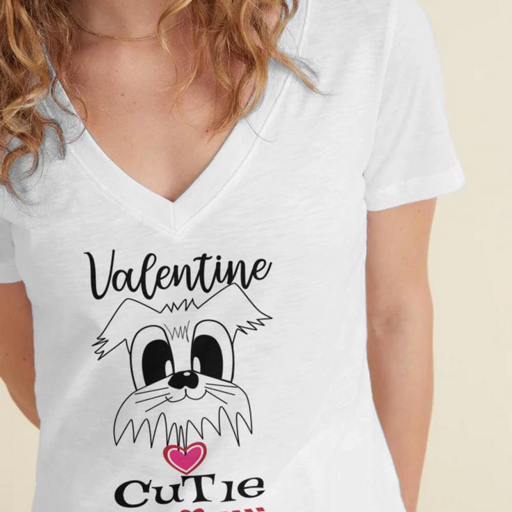 My Valentine Puppy Cutie Women's Jersey Short Sleeve Deep V-Neck Tshirt