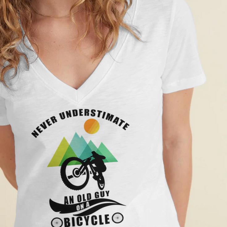 Never Underestimate An Old Guy On A Bicycle Women's Jersey Short Sleeve Deep V-Neck Tshirt