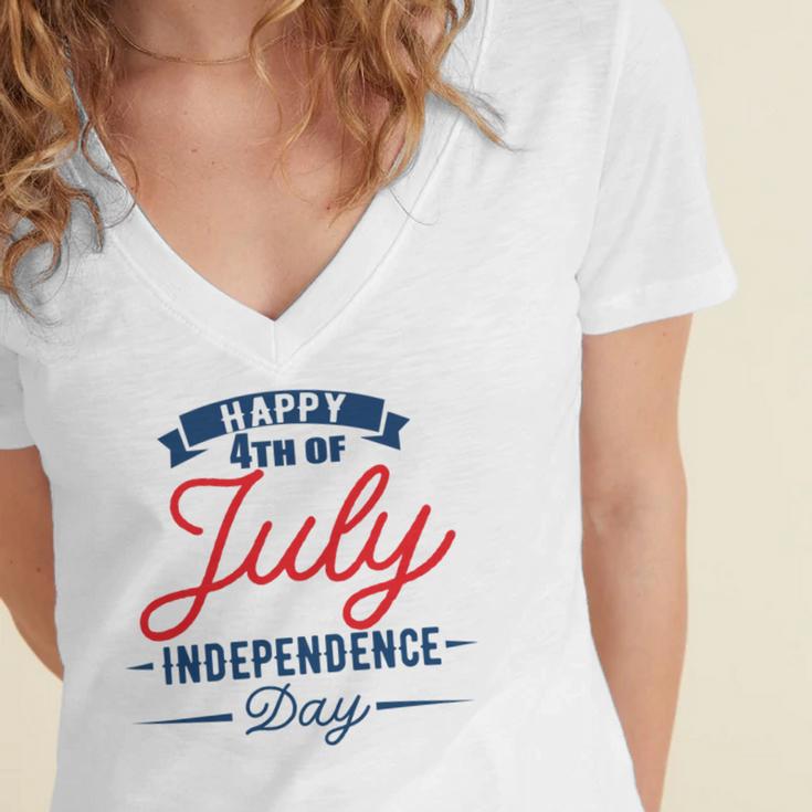 Official Happy 4Th Of July Independence Day Women's Jersey Short Sleeve Deep V-Neck Tshirt