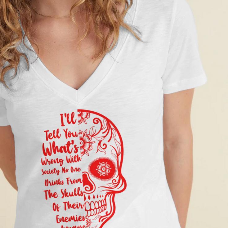 Official Wrong Society Drink From The Skull Of Your Enemies V3 Women's Jersey Short Sleeve Deep V-Neck Tshirt