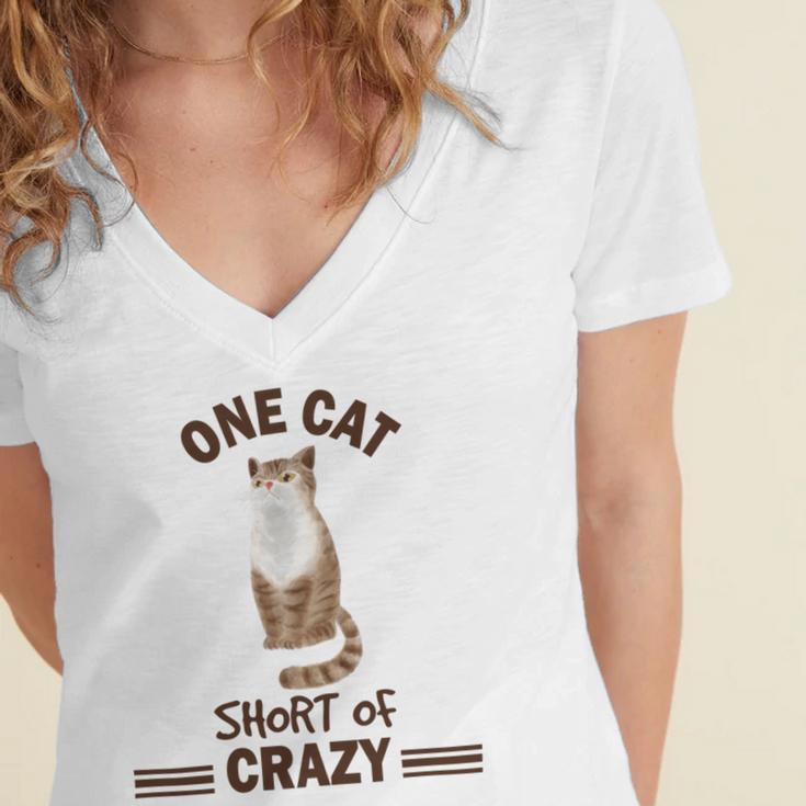 One Cat Short Of Crazy Women's Jersey Short Sleeve Deep V-Neck Tshirt