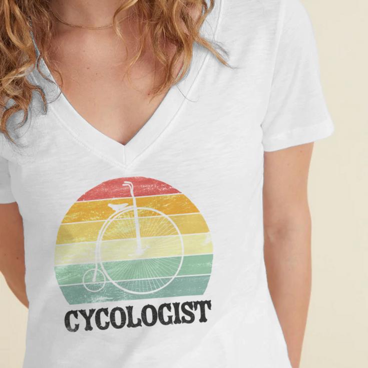 Penny Farthing Cycologist Funny Vintage Biking Cyclogist Cyclist Cycling Road Bike Mtb Women's Jersey Short Sleeve Deep V-Neck Tshirt