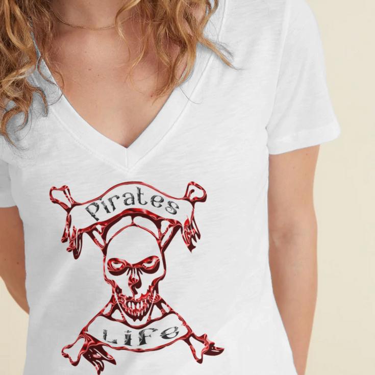 Pirates Life Talk Like A Pirate Day Women's Jersey Short Sleeve Deep V-Neck Tshirt