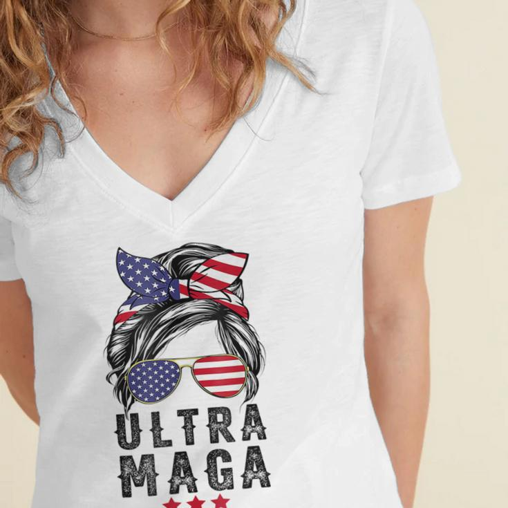 Pro Trump Ultra Mega Messy Bun V2 Women's Jersey Short Sleeve Deep V-Neck Tshirt