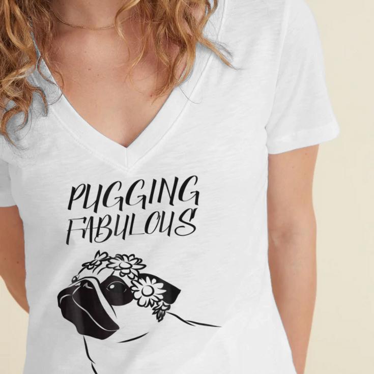 Pugging Fabulous Pug Lovers Women's Jersey Short Sleeve Deep V-Neck Tshirt