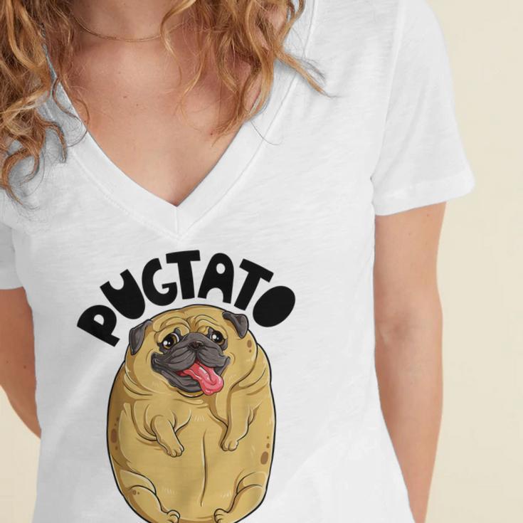 Pugtato Pug Potato Dog Lovers Costume Funny Meme Gifts Women's Jersey Short Sleeve Deep V-Neck Tshirt