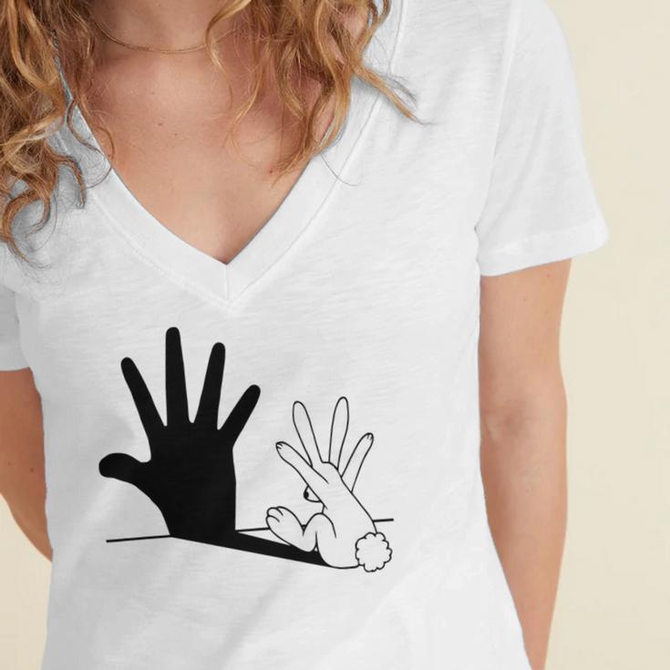 Rabbit Hand Shadow Women's Jersey Short Sleeve Deep V-Neck Tshirt